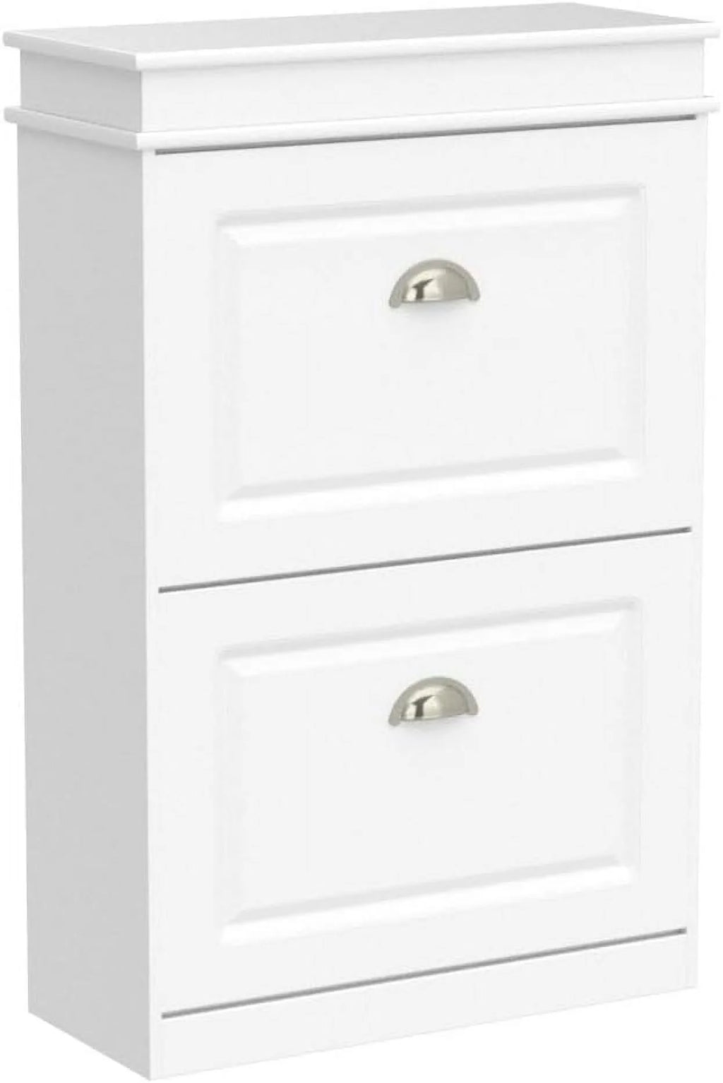 White 2 Flip-Drawers Shoe Cabinet U7076