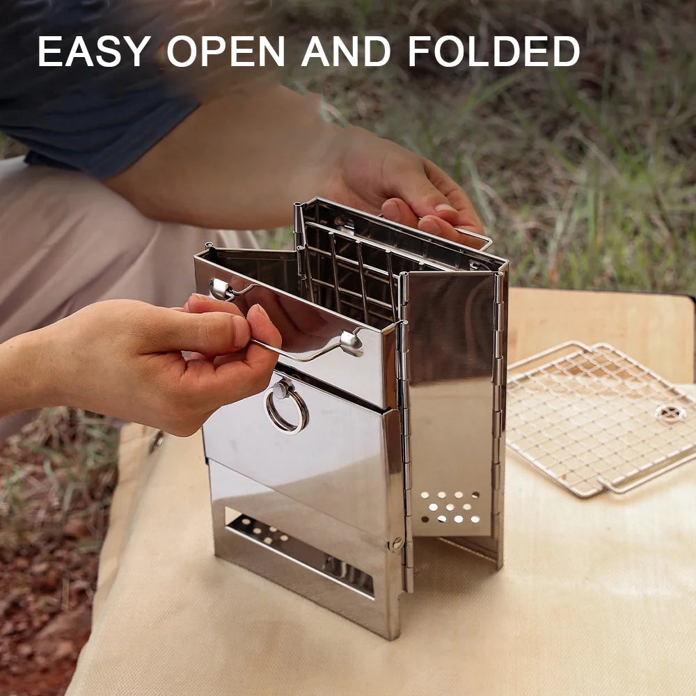 Folding Wood Burning Blowpipe Kit BBQ Grill with Carry Bag Y62285