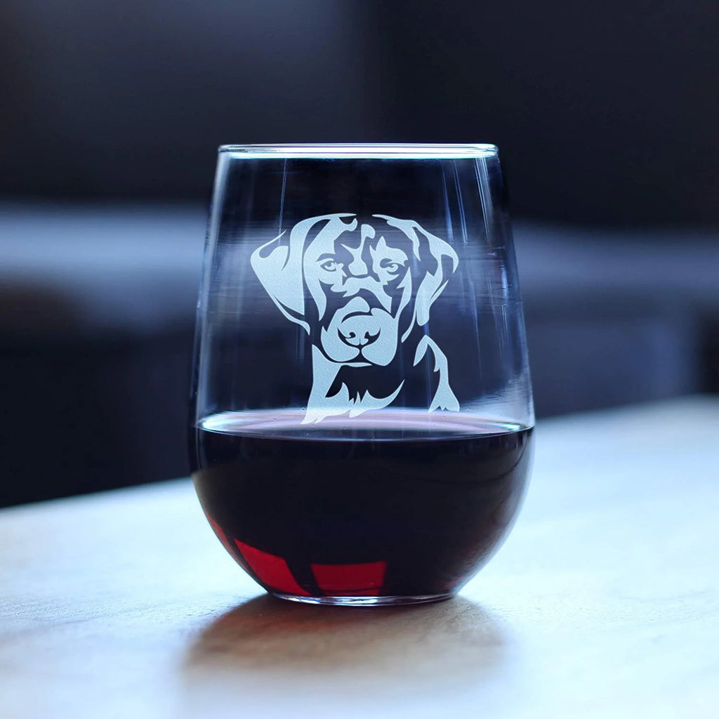 Black Lab Face Stemless Wine Glass E913252