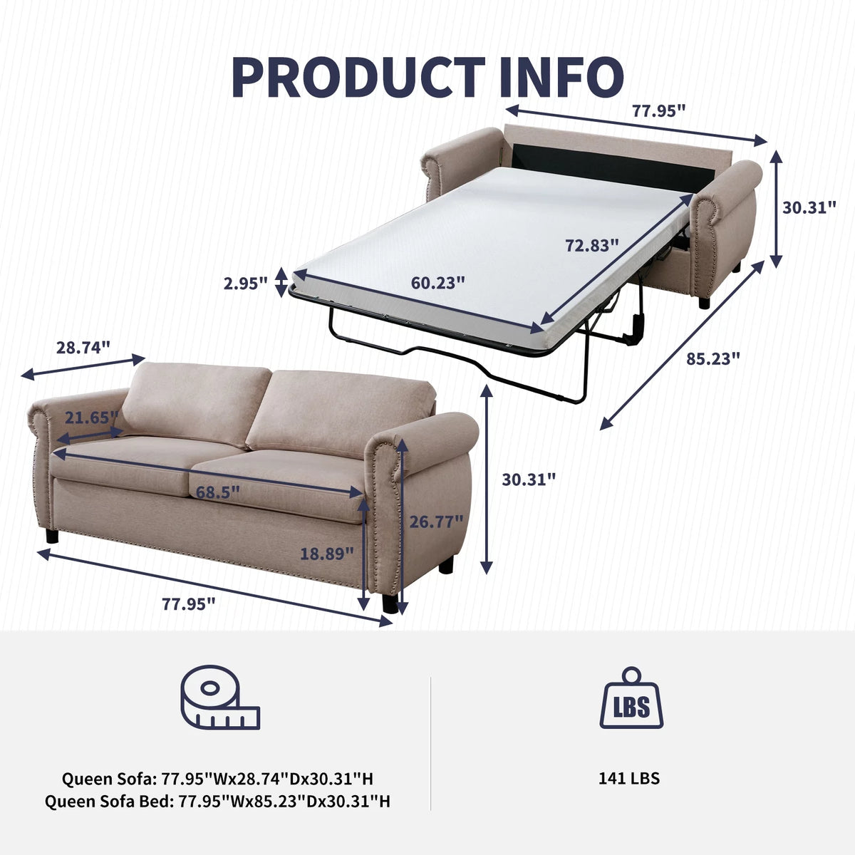 Queen Size Pull Out Sofa Bed U57684
