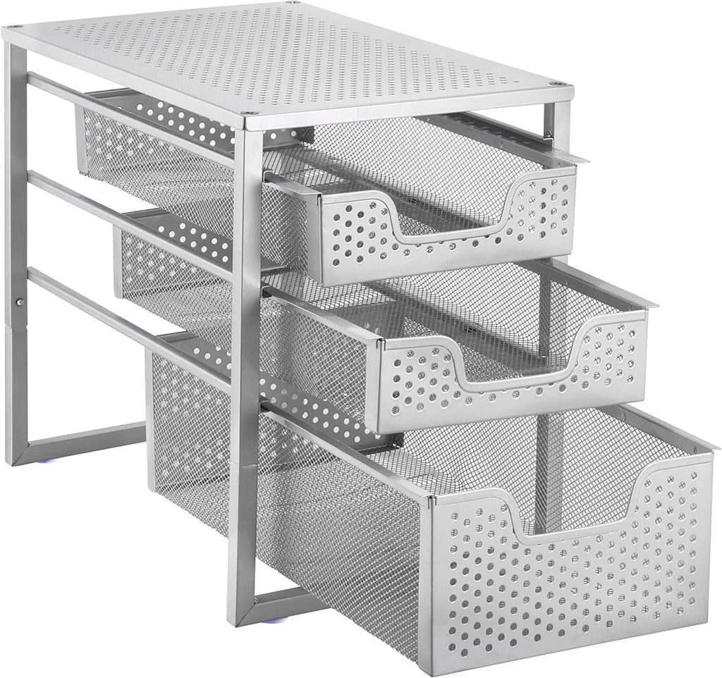White 3-Tier Under Sink Cabinet Organizer with Sliding Storage Drawer I935
