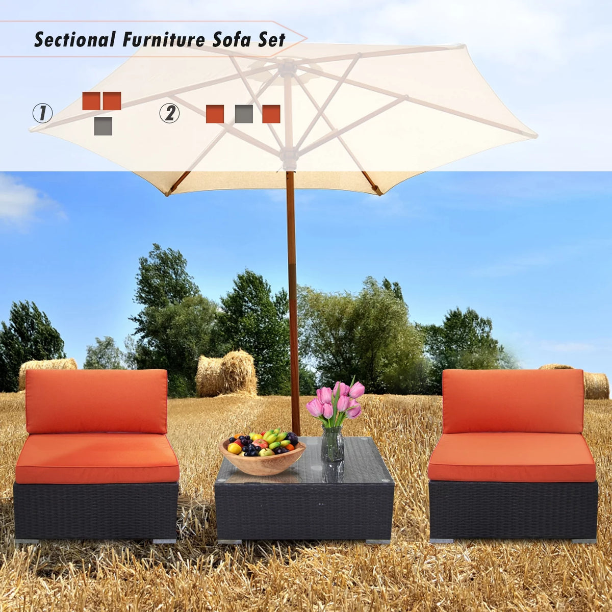 Orange 3 Piece PE Rattan Wicker Sofa Set R352