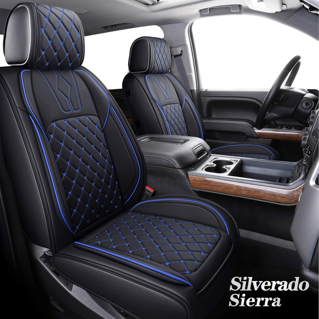 Black and Blue Waterproof Leather Car Seat Covers Full Set J5828