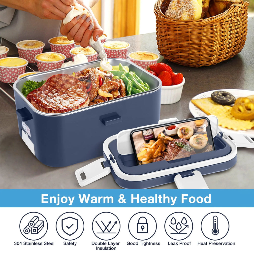 Electric Lunch Box Food Heater 60W 1.8L Stainless Steel Container P913889