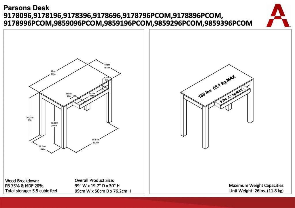 Espresso Computer Desk with Drawer E21956