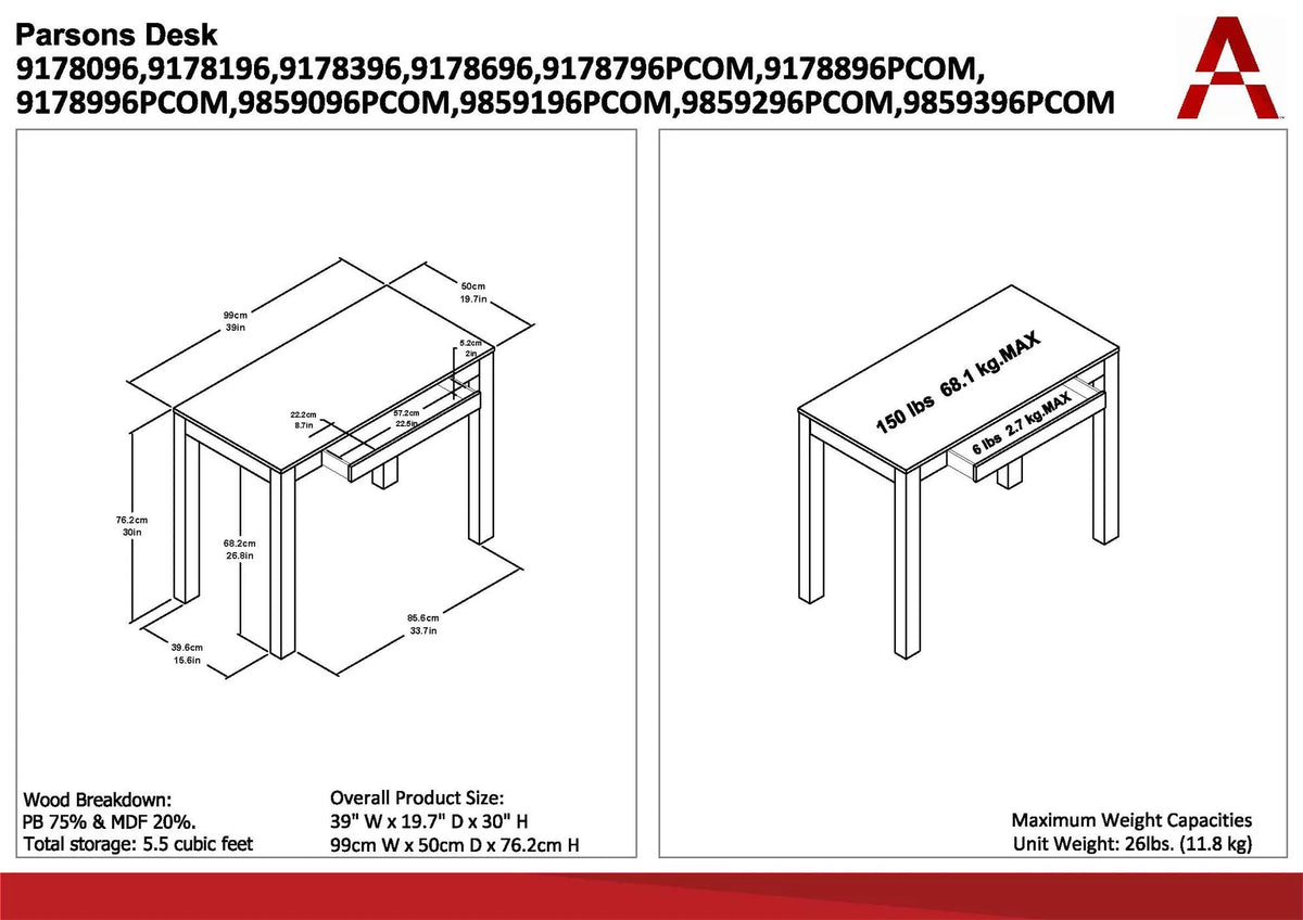 Espresso Computer Desk with Drawer E21956