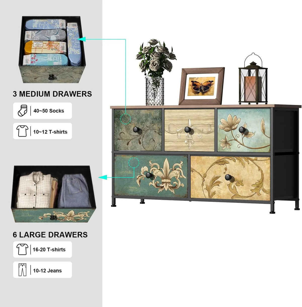Fabric Dresser with 5 Drawers E88397