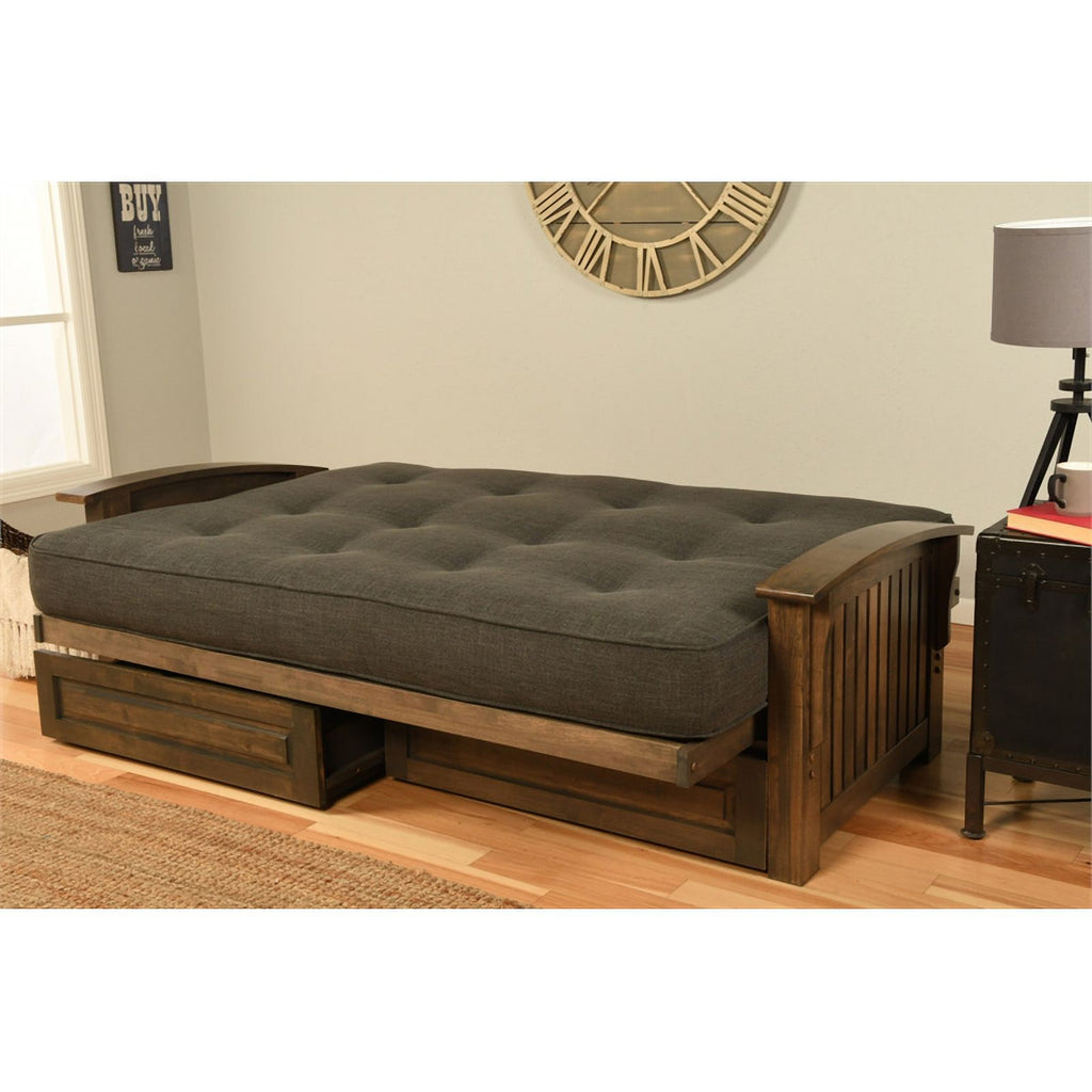 Rustic Walnut Brown Futon with Storage Drawers U6588