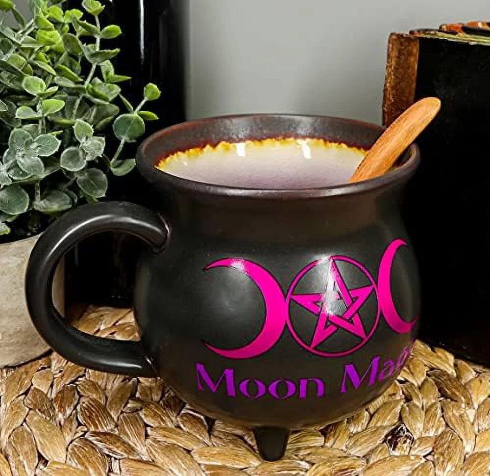 Porcelain Cauldron Shaped Bowl or Mug 32Oz with Wooden Spoon T708306