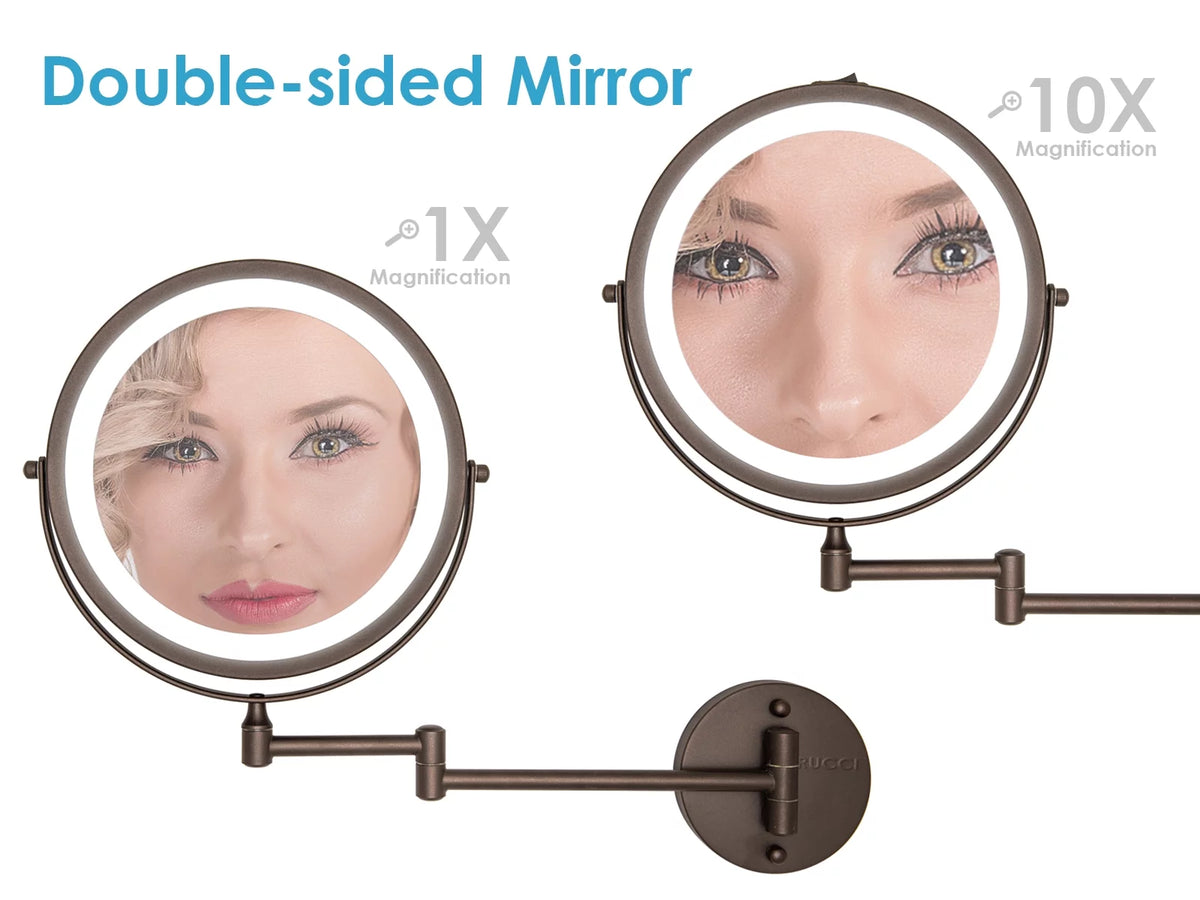 8.75" LED Lighted Wall Mount Mirror with 10x/1x Magnification Y932
