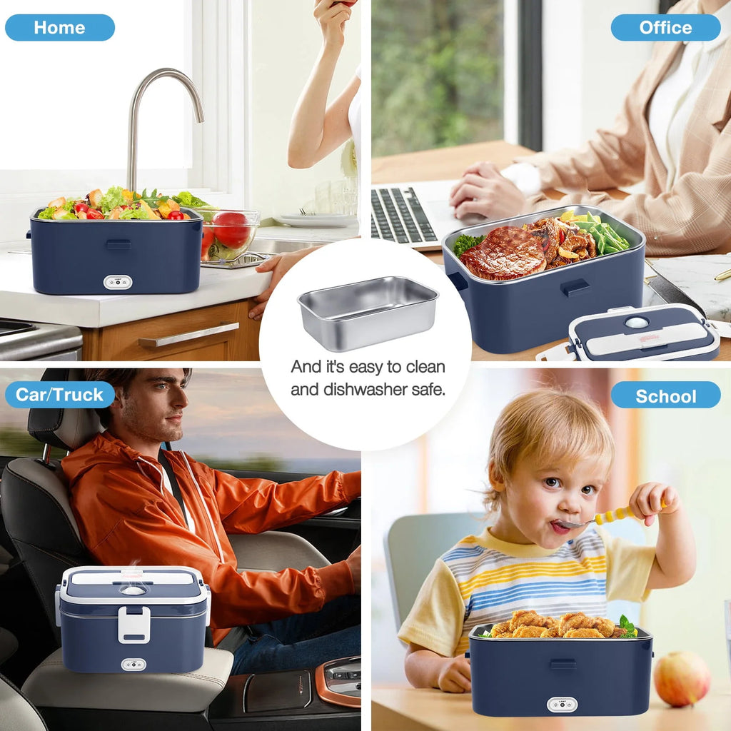 Electric Lunch Box Food Heater 60W 1.8L Stainless Steel Container P913889
