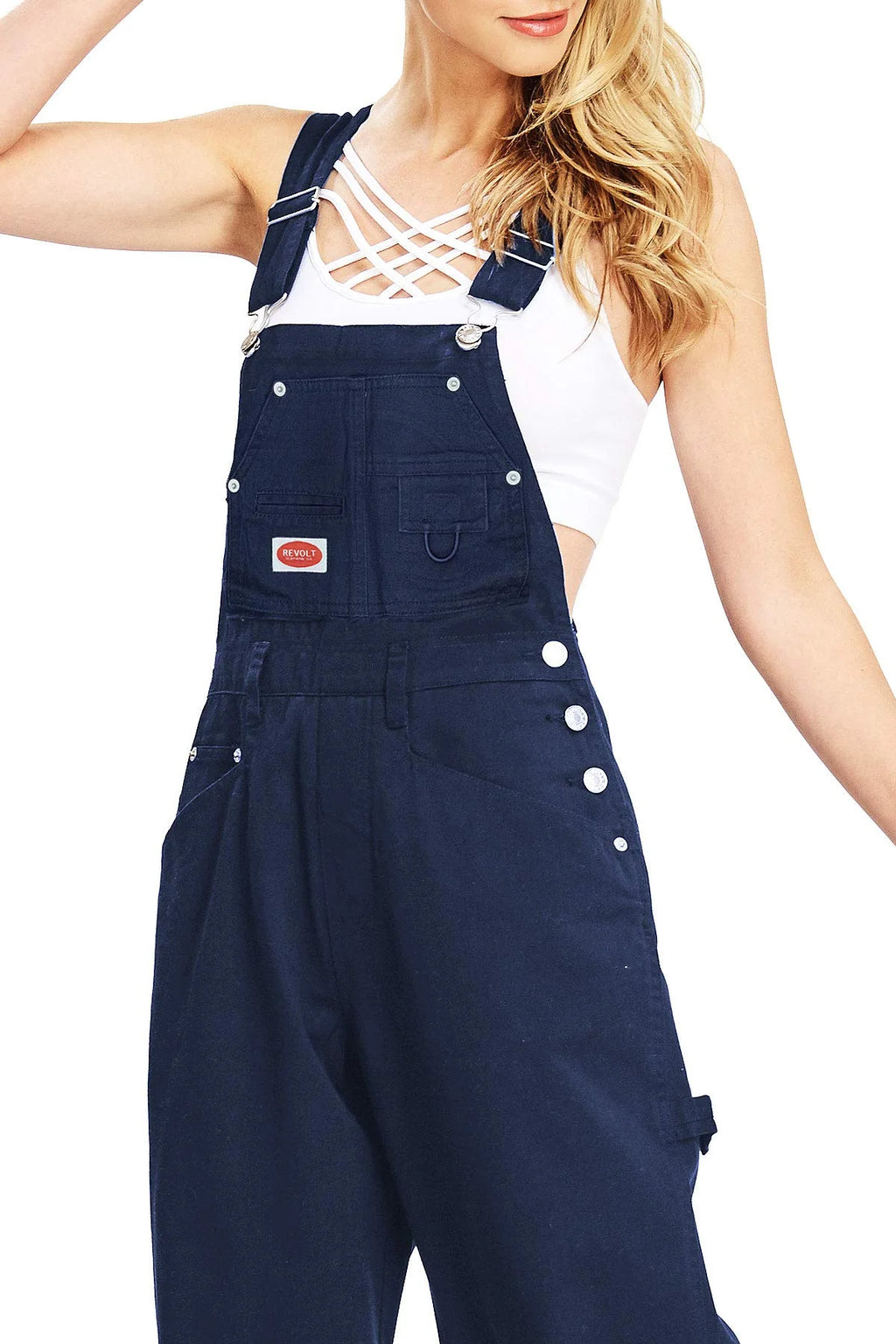 Navy Blue Baggy Straight Leg Twill Overalls V6567