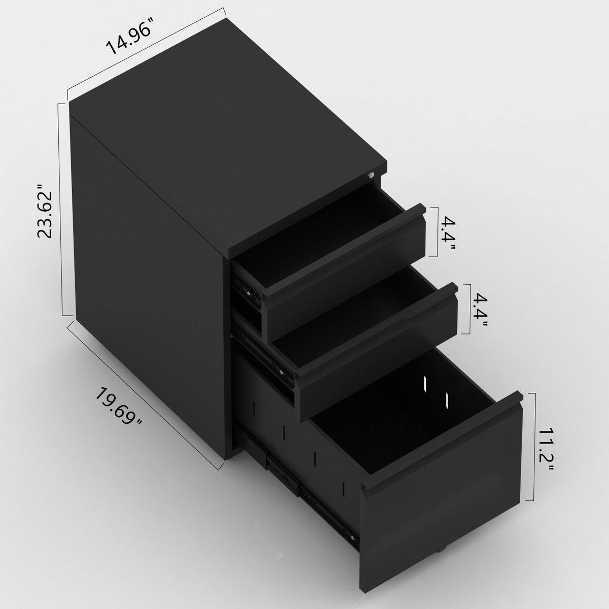 3-Drawer Metal Locking Mobile File Cabinet White L741