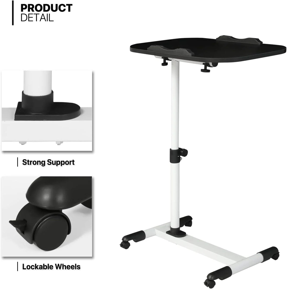 Black Adjustable Height Mobile Laptop Desk with Wheels N512600