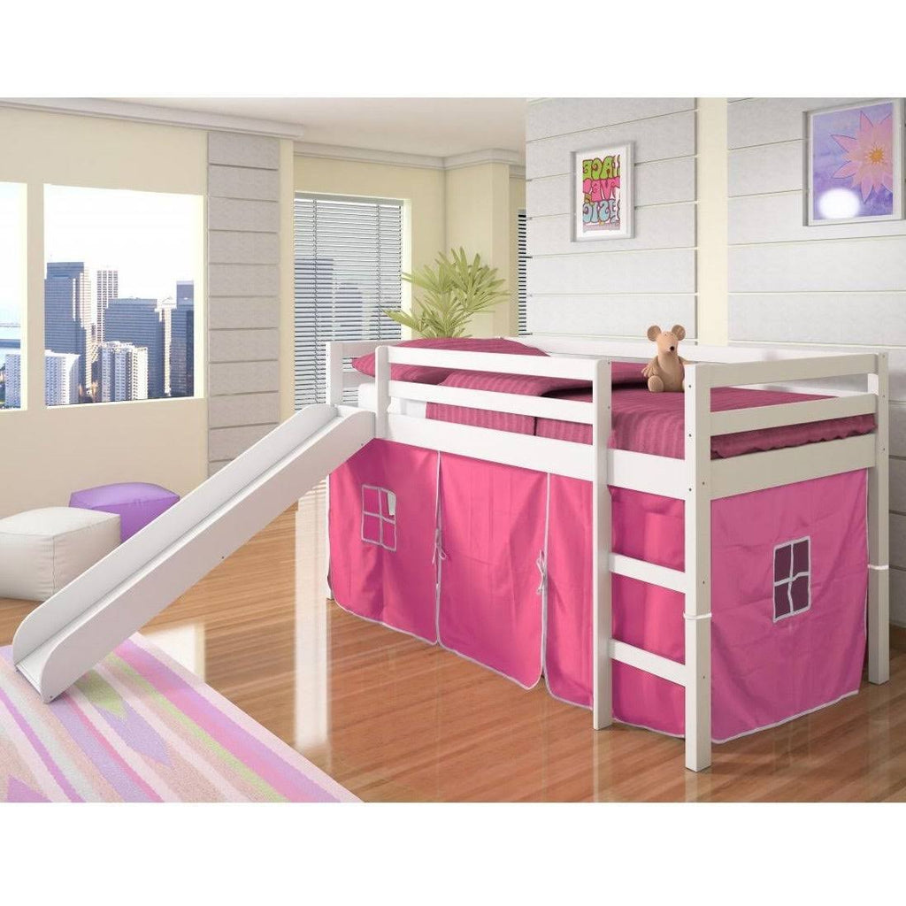 White Twin Loft Bed with Slide I391072