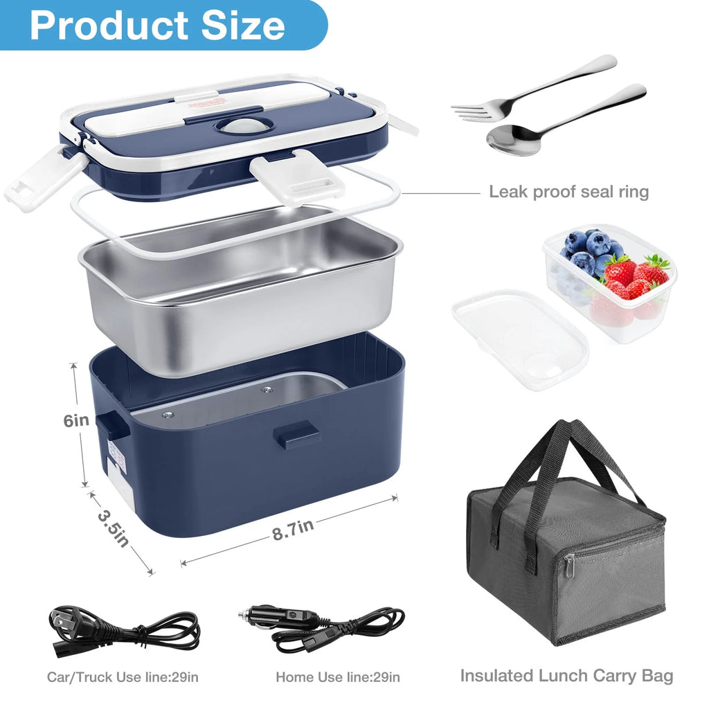 Electric Lunch Box Food Heater 60W 1.8L Stainless Steel Container P913889