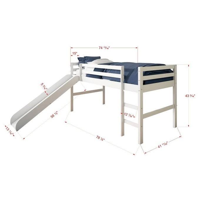 White Twin Loft Bed with Slide I391072