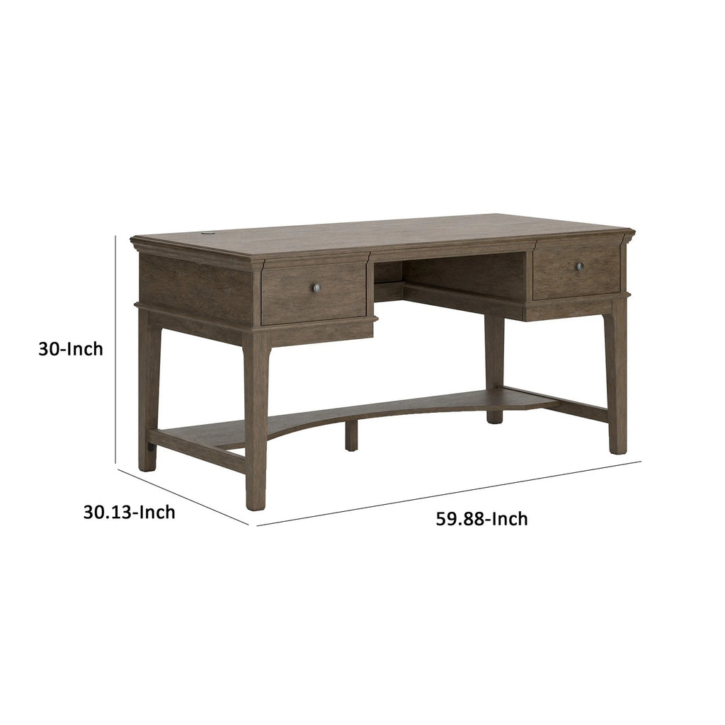 60 Inch Weathered Gray Wood Storage Desk with USB Ports Y663