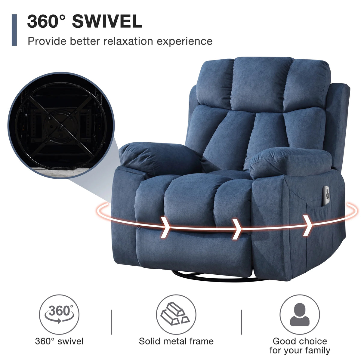 Blue Recliner Chair with Massage and Heat U179624