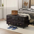 Vintage Upholstered Faux Leather Ottoman Bench G94518