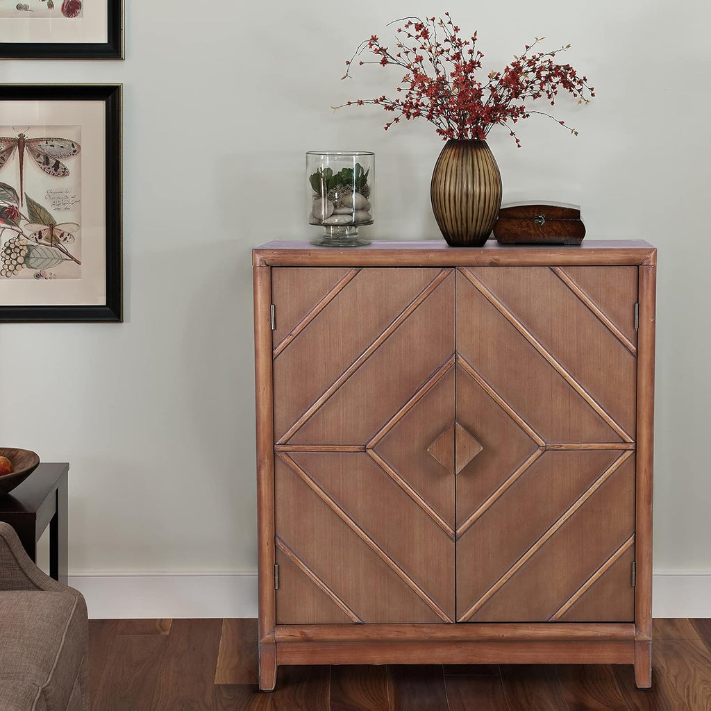 White Buffet & Sideboard Storage Cabinet with 2 Doors, Carved Pattern Doors D80692