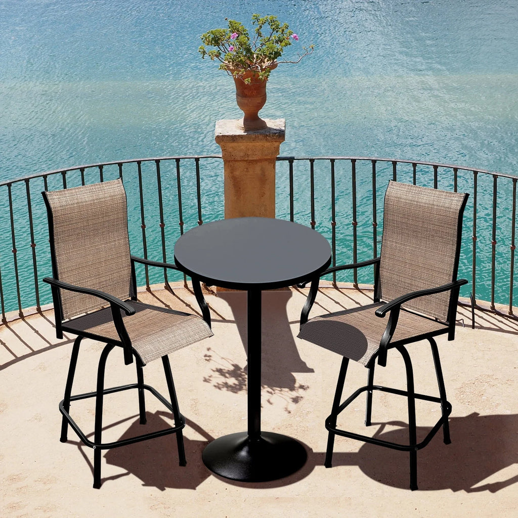 Tan Metal Bistro Chair and Table Set of Three O7145