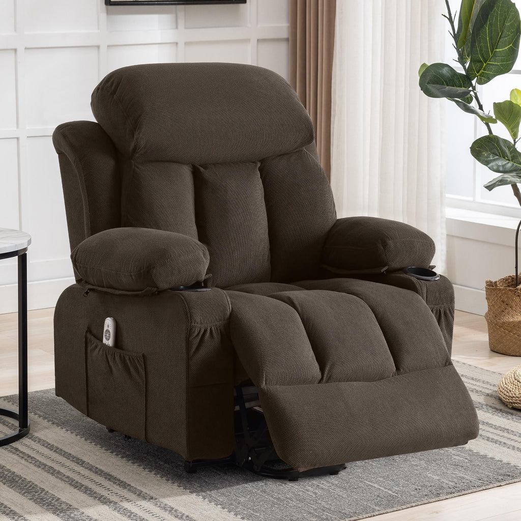 Brown PU Leather Power Lift Recliner Chair with Massage and Heating K36722