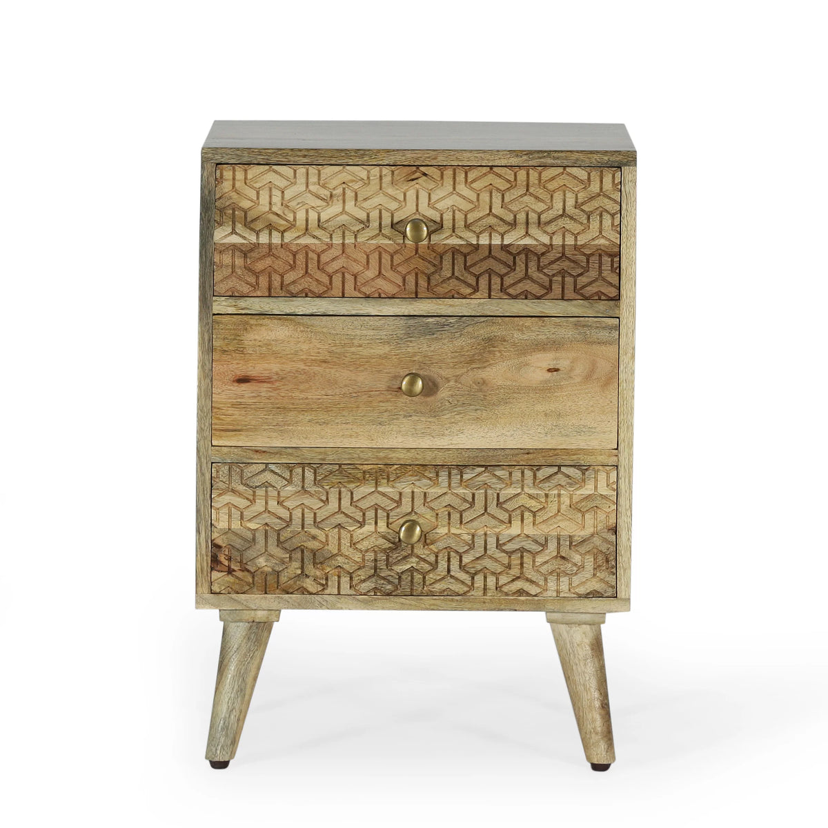 Handmade Mango Wood 3 Drawer Nightstand M688