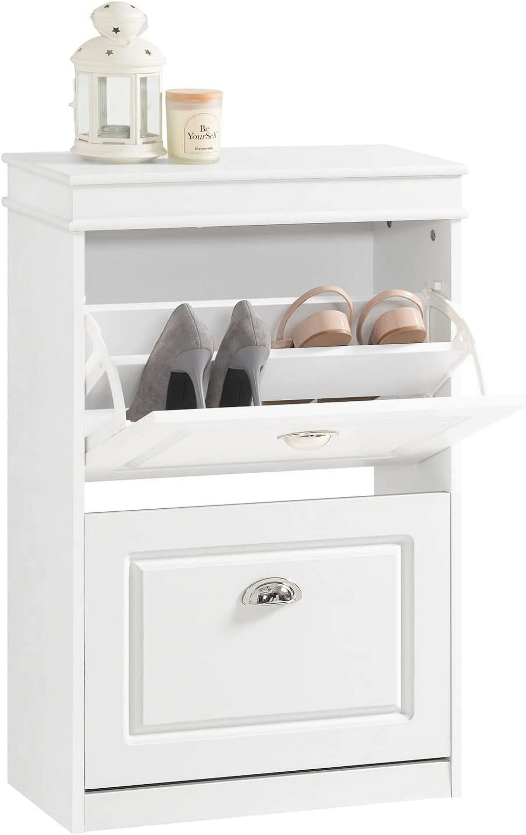 White 2 Flip-Drawers Shoe Cabinet U7076