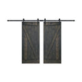 72 in. x 84 in. Carbon Gray Finished Knotty Pine Wood Double Sliding Barn Door with Hardware Kit I47469