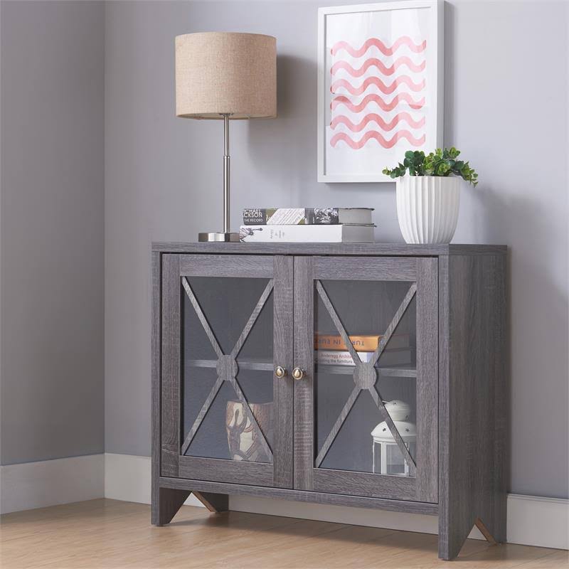 Distressed Gray Wood Accent Storage Cabinet Y71786