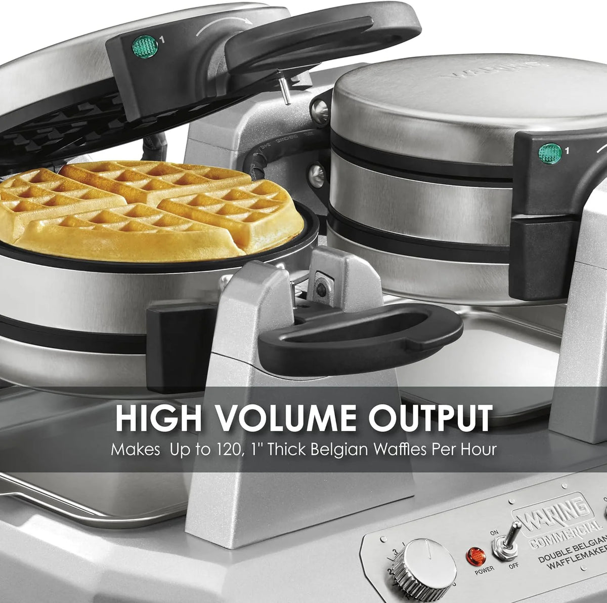 Double Side Belgian Waffle Maker, Non Stick Plates, 75 Waffles Per Hour B360096
