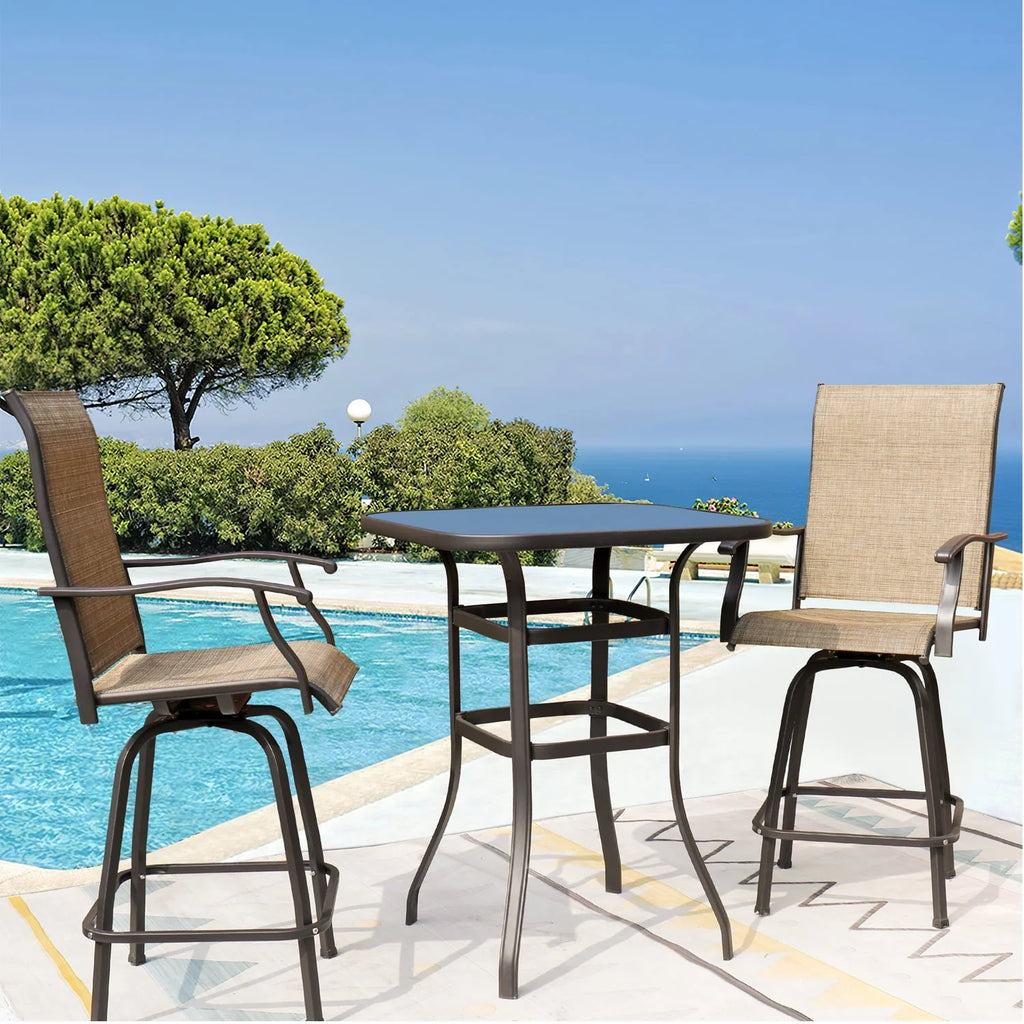 Tan Metal Bistro Chair and Table Set of Three O7145