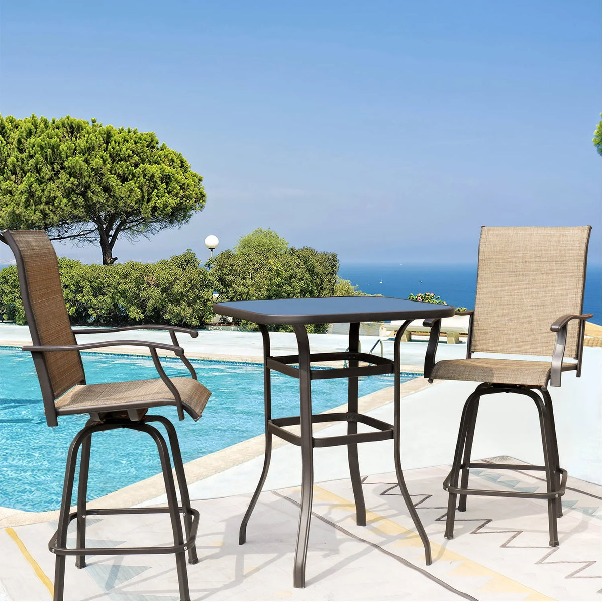 Tan Metal Bistro Chair and Table Set of Three O7145