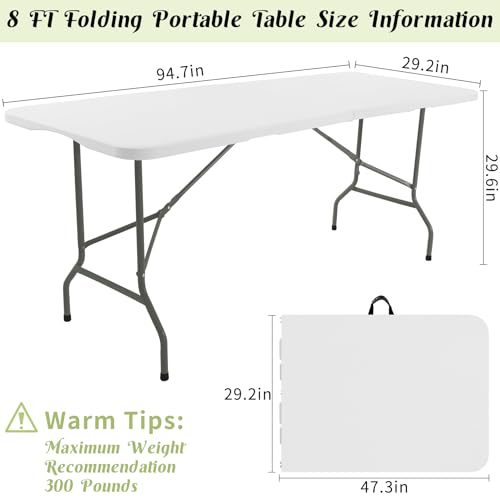 2 Pack 6 FT White Folding Plastic Table with Carrying Handle F92733