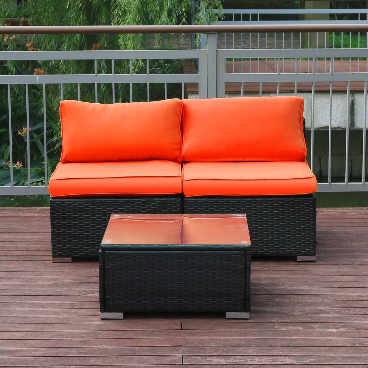 Orange 3 Piece PE Rattan Wicker Sofa Set R352