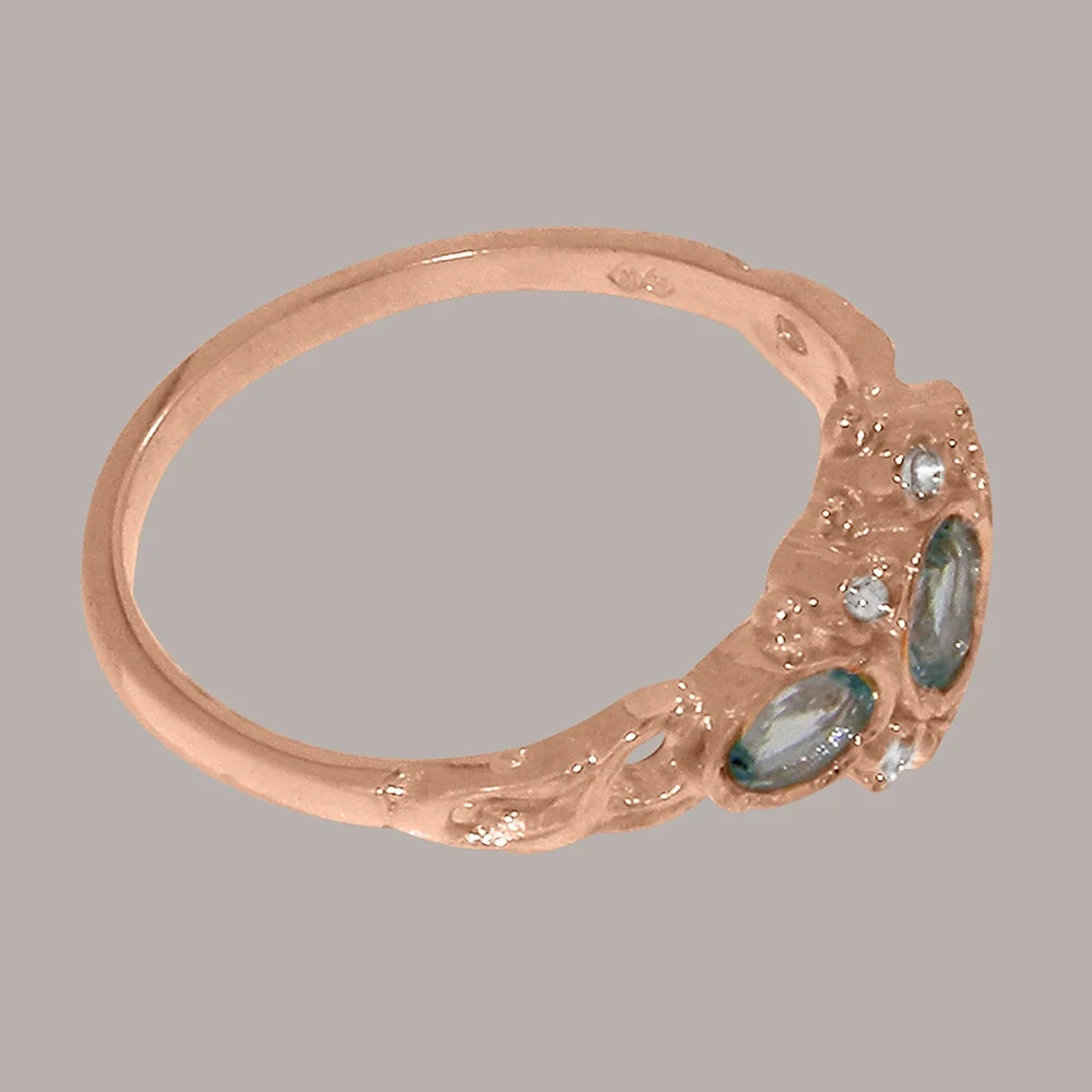 14k Rose Gold Aquamarine & Diamond Womens Promise Ring S5705