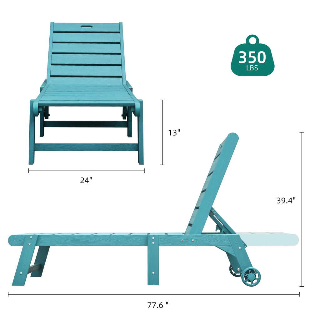 Blue 2 Pieces Patio Chaise Lounge Chairs with Wheels K52306