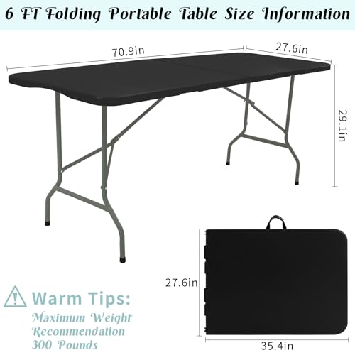 2 Pack 6 FT White Folding Plastic Table with Carrying Handle F92733