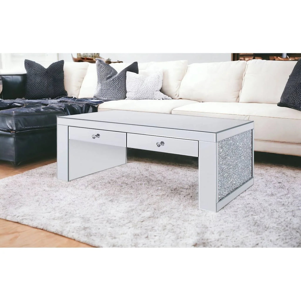 48" Silver Mirrored Coffee Table with Two Drawers D763039
