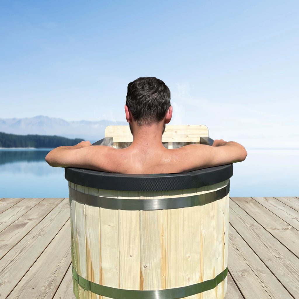 Natural Pine Wood Hot Tub 2 Persons 132 Gallons with Charcoal Stove K16619