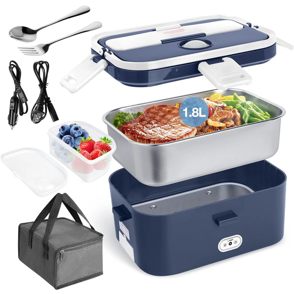 Electric Lunch Box Food Heater 60W 1.8L Stainless Steel Container P913889