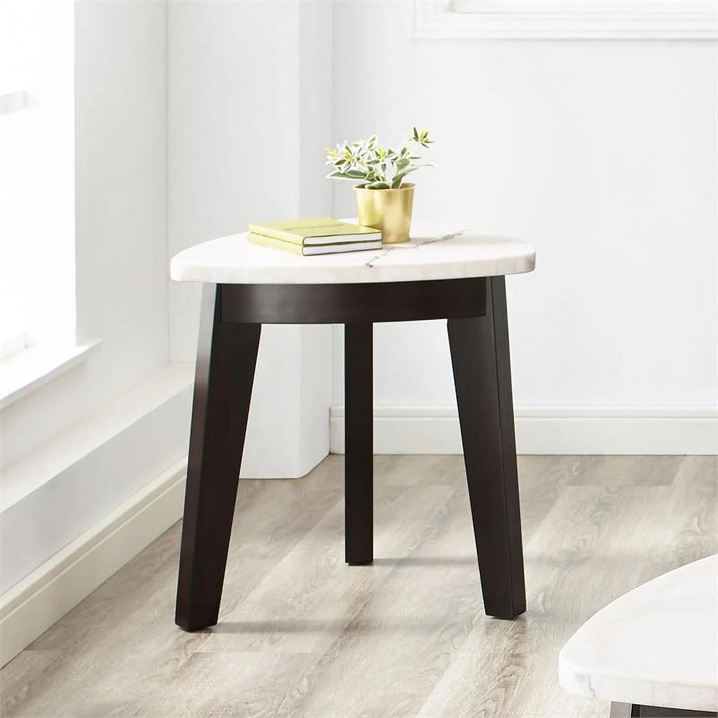 White Marble Top End Table with Black Base G718133