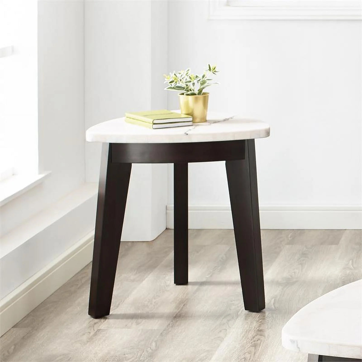 White Marble Top End Table with Black Base G718133