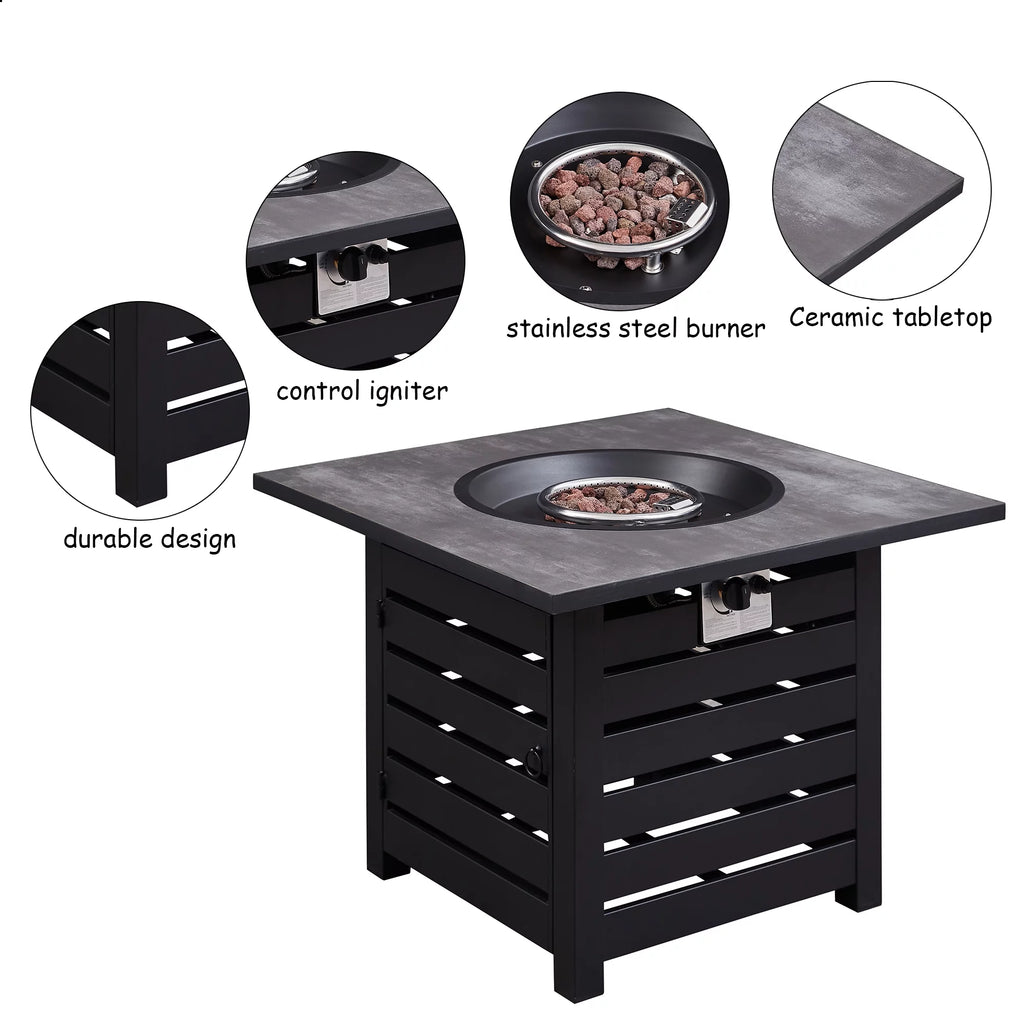 32" Gas Fire Pit Table 50,000 BTU with Waterproof Cover Y396