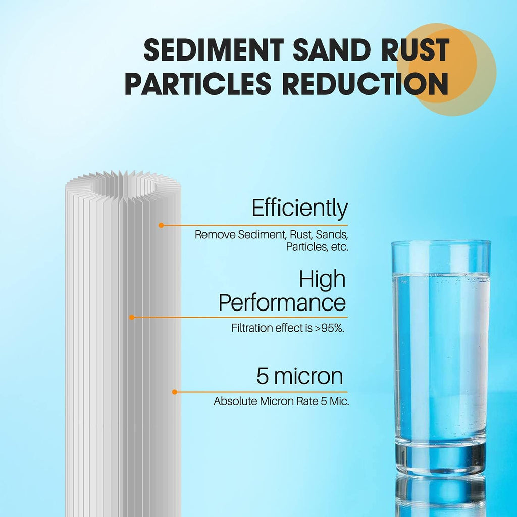 5 Micron 10x2.5 Whole House Pleated Sediment Filter Replacement Cartridge, 4Pack X77077
