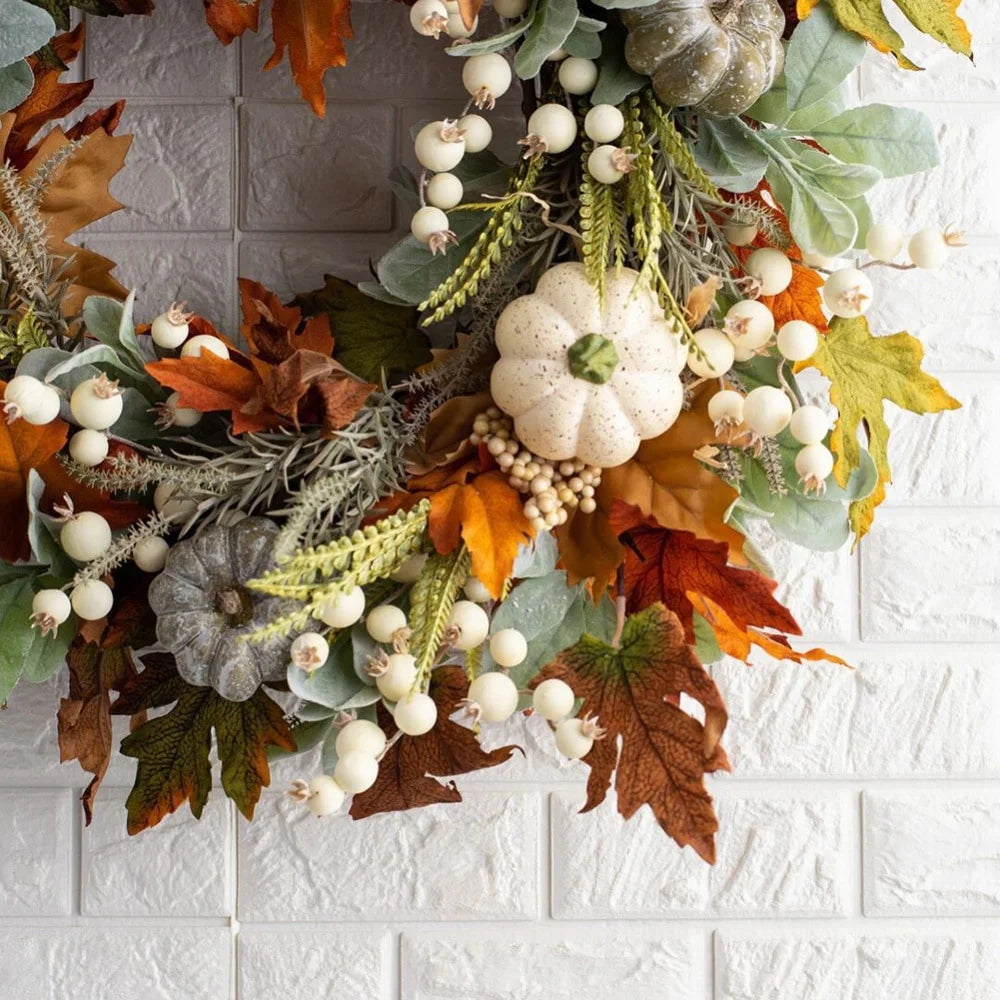 Fall Wreath with Pumpkins Maple Leaves U436