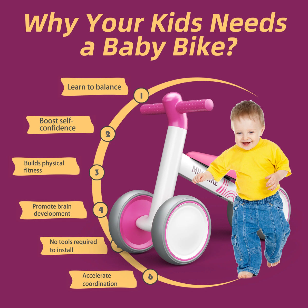 White 4 Wheels Baby Balance Bike T615754