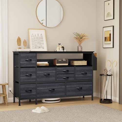 Black 9 Drawer TV Stand with Charging Station Z582973