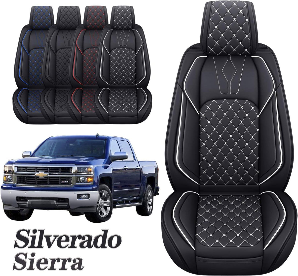 Black and Blue Waterproof Leather Car Seat Covers Full Set J5828